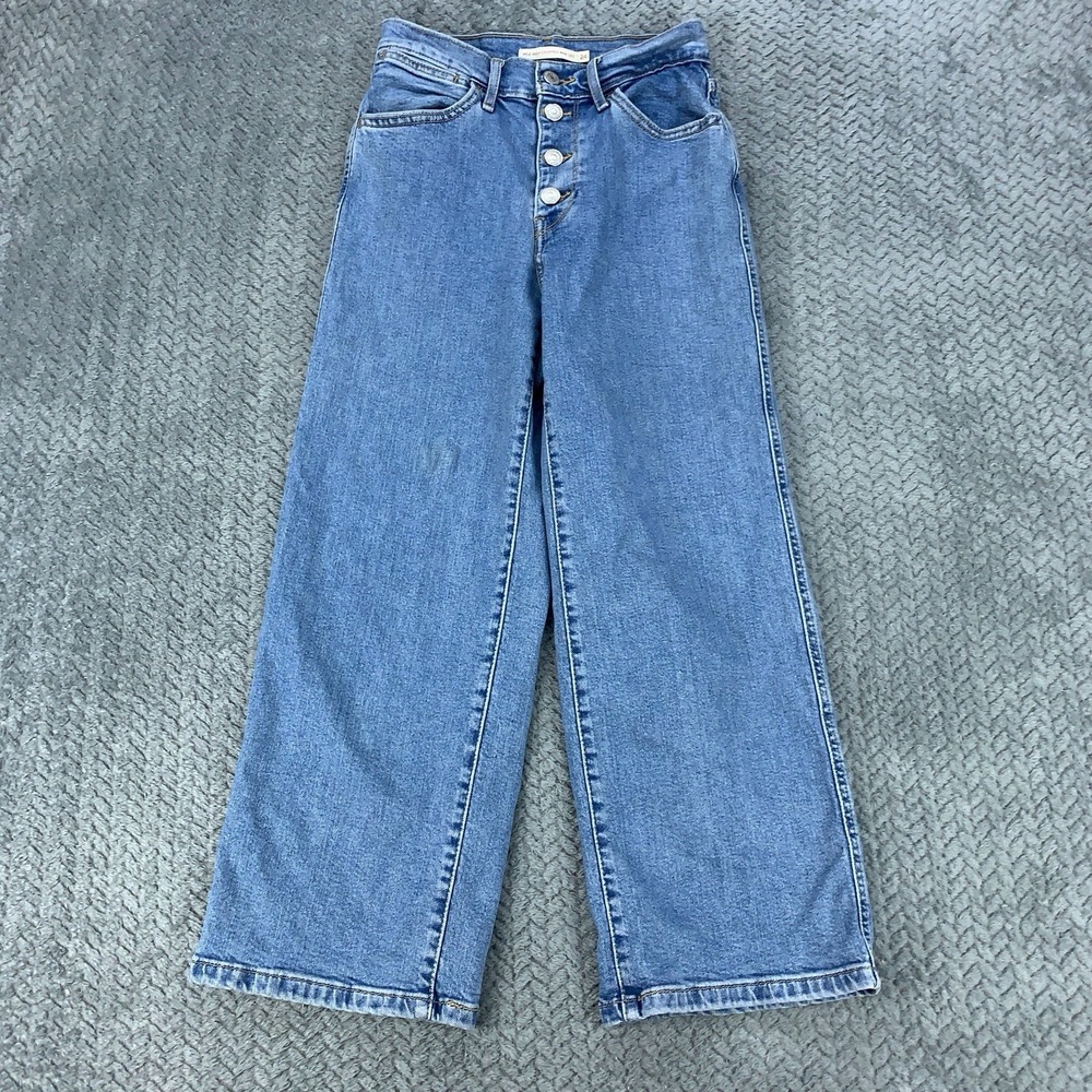 Levi's Mile High Rise Cropped Wide Leg‎ Women's Size 24x23 Blue Button Fly Denim